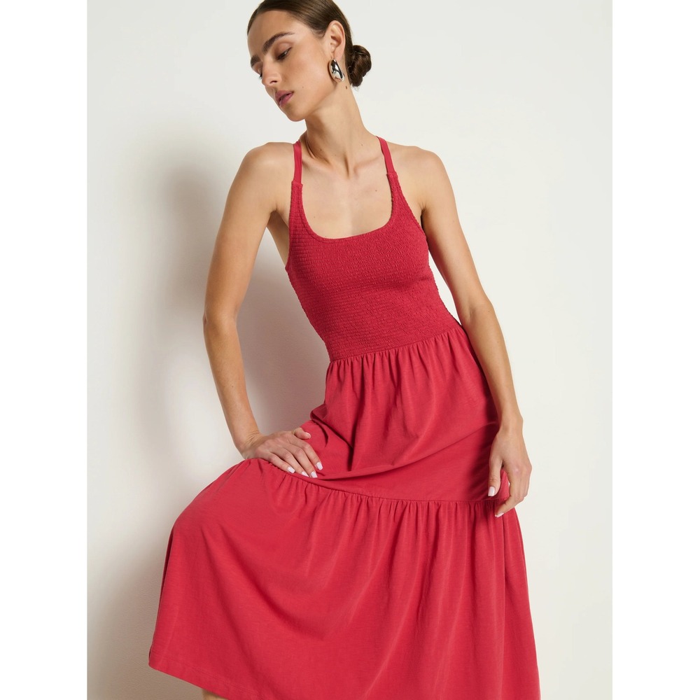 Nation LTD Los Angeles Penelope Smocked Midi Heartbeat Red - Picture 3 of 12